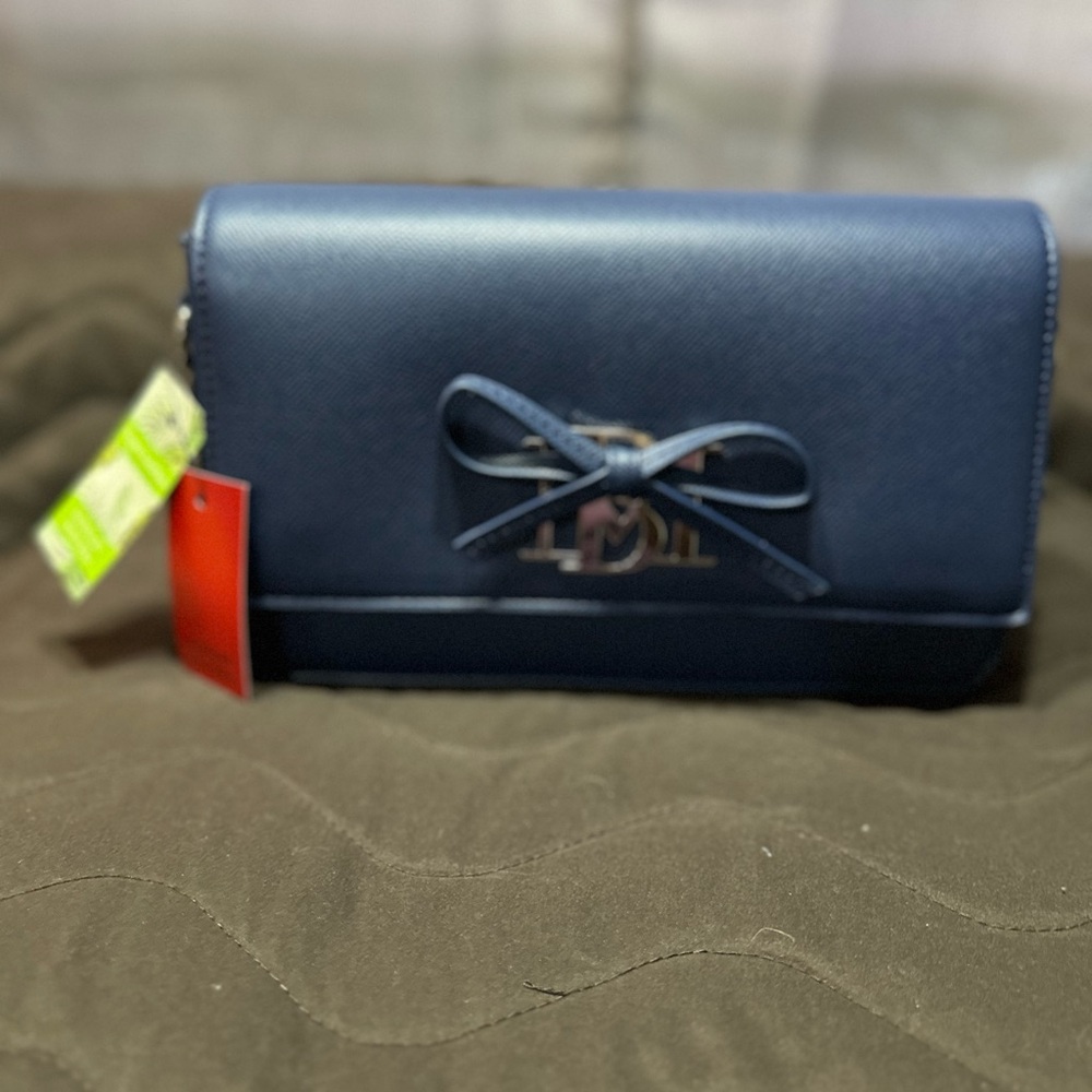 Badgley Mischka Blue Crossbody Bag with Bow Detail